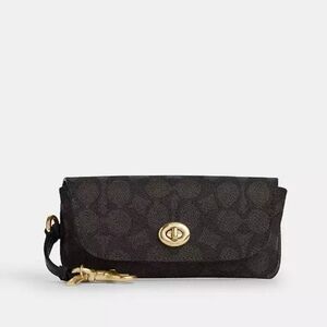 Coach Sunglass Case Signature Canvas - Black Walnut Logo **NWT**